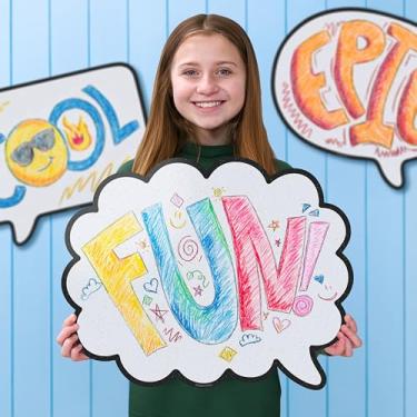 Imagem de Quadro de giz de cera de limpeza com bolhas de pensamento: quadro branco apagável a seco alternativo com giz de cera e borracha. Quadro de mensagens de balão reutilizável se encaixa na parede para