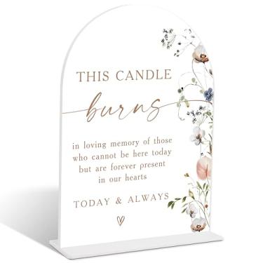 Imagem de Placa floral Boho This Candle Burns In Loving Memory, placa acrílica de arco, sinalização de casamento para recepção, decoração de mesa de chá de panela, decorações de festa de noivado, itens