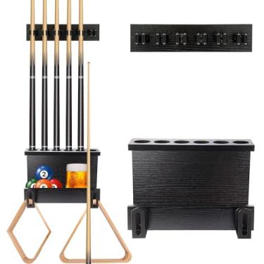 Imagem de WeGXY Suporte de parede para bastão de bilhar, acessórios de mesa de sinuca, suporte de taco de sinuca, suporte de 6 bastões para sala de jogos, sala de bilhar, decoração de clube, madeira - preto