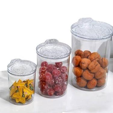Imagem de Conjunto de 3 Potes Herméticos Redondos, Plástico Transparente com Tampa, 400ml/800ml/1800ml, Organizador para Cozinha e Despensa
