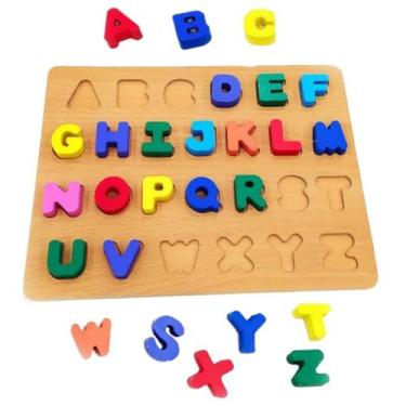 Imagem de Brinquedo Educativo de Encaixar Peças Letras Coloridas em Madeira - DM
