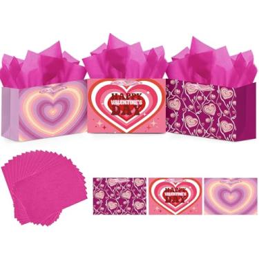 Imagem de qiqee 3 peças de saco de presente largo para presente de dia dos namorados com lenços de presente de tamanhos variados (3 peças tamanho médio + 9 peças de papel de lenço)