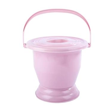 Imagem de Zialofi Urinol de cabeceira com penico, balde de cômoda de cabeceira para uso doméstico, cuspideira com tampa e alça, balde de mictório para penico, Rosa