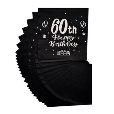 Imagem de Guardanapos de Feliz Aniversário de 60 Anos Preto e Prateado, Decorações de 60 Anos Descartáveis Bolo Bebida Sobremesa Guardanapos para Homens e Mulheres Artigos de Festa Guardanapos de Coquetel 40