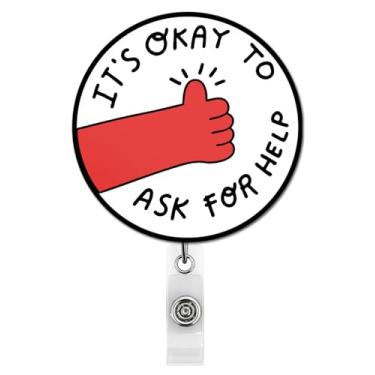 Imagem de It's Okay to Ask for Help Carretel de crachá retrátil, bonito suporte de crachá de identificação de saúde mental com clipe jacaré para terapeuta, escola, conselheiro, professor, médico, enfermeira