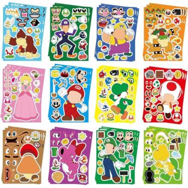 Imagem de 36PCS Mario Make a Face Stickers, DIY Mario Party Supplies Favors Make Your Own Stickers Mixed and Matched with Different Designs Characters for Birthday Gifts Class Reward Book Decor (A, Count, 36)