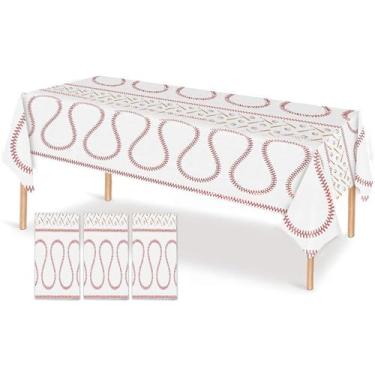 Imagem de T-Mogur 3 Packs Baseball Tablecloth - Disposable Plastic Table Cloths for Kids Party Decorations 54 x 108Inch - Birthday Party Supplies Rectangle Waterproof Games & Sports Theme Boys Table Cover