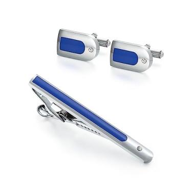 Imagem de FENOKD Conjunto de abotoaduras masculinas europeias e americanas com clipe de gravata (D D)