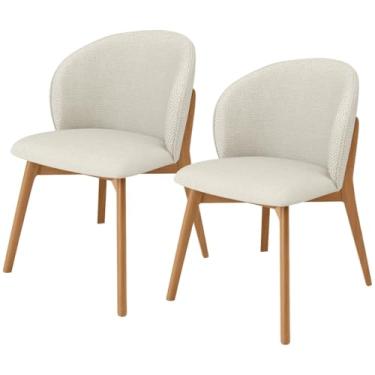 Imagem de Kit 02 Cadeiras de Jantar e Estar Living Estofada Mia L02 Linho Champagne - Lyam Decor