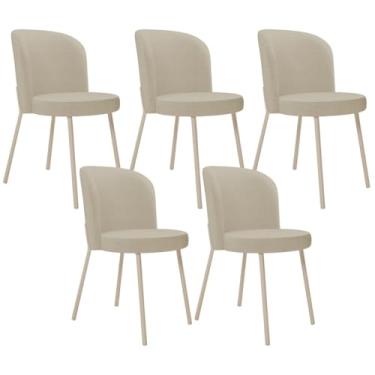 Imagem de Kit 05 Cadeiras Para Sala de Jantar Cozinha Estofada Gavi Arena L02 Linho Bege Escuro - Lyam Decor