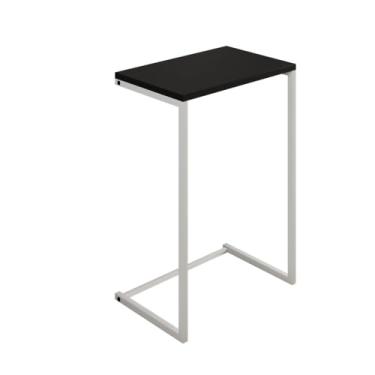 Imagem de Mesa lateral moderna para sala de estar com pernas industriais de 70 cm, resistente, durável e elegante (Branco/preto)