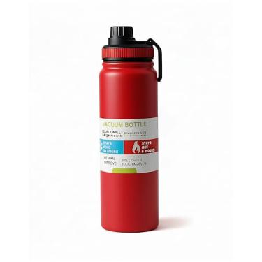 Imagem de Garrafa Térmica de Aço Inoxidável 304-1000ml, Isolamento a Vácuo Duplo, Mantém Frio por 24h/Quente por 6h, Alça Portátil Sem Vazamentos, Ideal para Ao Ar Livre, Ginásio e Escritório (Vermelho)
