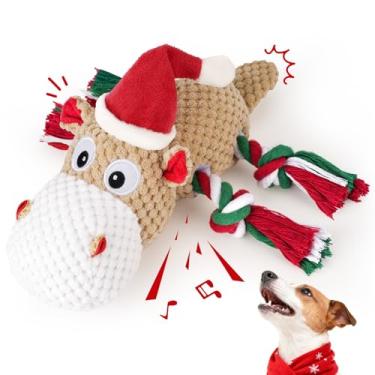 Imagem de BBeary Brinquedos de Natal para cães grandes - Brinquedos de pelúcia para cães com hipopótamo estridente com papel enrugado, cordas de algodão para jogos de puxar, presente de Natal ideal