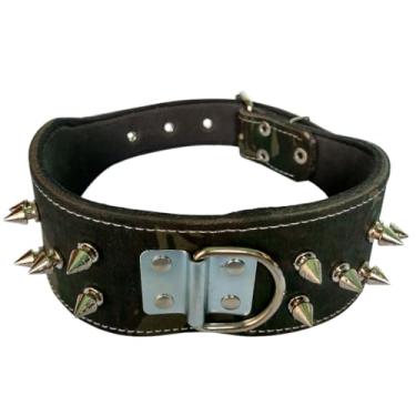Imagem de Coleira Spike Para Cachorro Couro Legítimo Espinho Pitbull(Camuflado)