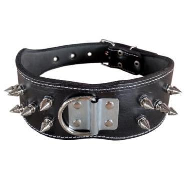 Imagem de Coleira Spike Para Cachorro Couro Legítimo Espinho Pitbull(Preto)