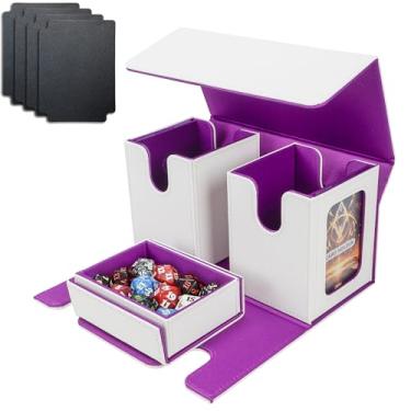 Imagem de AFIING Caixa de armazenamento de cartões MTG Commander – Serve para 200 cartas de manga dupla, caixa de baralho 3 em 1, organizador de cartas de baralho Mtg para Commander TCG CCG, 4 divisórias e 2