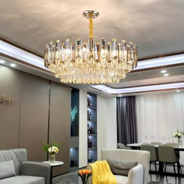 Imagem de Lustre de cristal moderno e luxuoso - Luminária de teto elegante e minimalista Zhongshan - Feito para sala de estar, sala de jantar e quarto (95 cm)