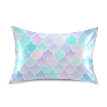 Imagem de Blueangle Linda fronha de cetim com escamas de sereia para cabelo e pele, fronha de seda, tamanho Queen (50,8 x 76,2 cm) - Capas de almofada de cetim refrescantes com fecho de envelope (12)