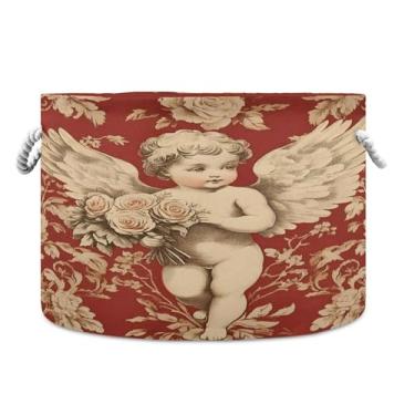 Imagem de SEHANY Cesto de armazenamento redondo grande com alça de corda, cesto de roupa suja de lona para armazenamento de cobertores, cesta de armazenamento infantil para quarto de banho, decoração de