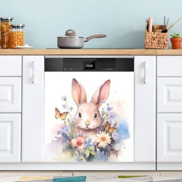 Imagem de ATTX Capa magnética de aquarela coelhinho da Páscoa, 58,4 cm C x 66 cm A decoração da capa da máquina de lavar louça, decalques de armário doméstico eletrodomésticos adesivos #176