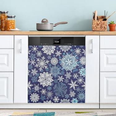 Imagem de ATTX Capa de ímã de lava-louças de Natal de floco de neve azul, 58,4 cm C x 66 cm A decoração da capa da máquina de lavar louça, decalques de armário doméstico eletrodomésticos adesivos #84