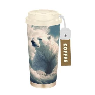 Imagem de Blueangle Caneca de café de viagem isolada com pintura de ursos polares - copo de aço inoxidável à prova de vazamento e derramamento para acampamento e ar livre, garrafa de água reutilizável de 500 ml