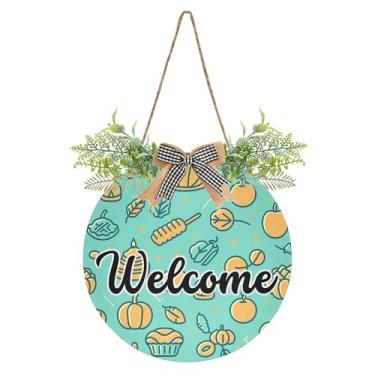 Imagem de SEHANY Guirlandas de outono para decoração de porta da frente, letreiro de boas-vindas de abóboras de madeira rústica para pendurar no dia de Ação de Graças para decoração de festas ao ar livre