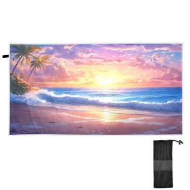 Imagem de Blueangle Toalha de praia com ondas de palmeiras - Toalhas de viagem compactas e leves - Toalha de secagem rápida super absorvente para natação, acampamento e férias (24)