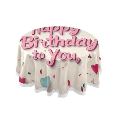 Imagem de SEHANY Toalha de mesa redonda para festa de feliz aniversário de 152 cm, tecido lavável sem rugas, toalha de mesa redonda com decoração de renda para decoração de aniversário de restaurante