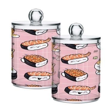 Imagem de ATTX Dispensador de suporte Qtip com padrão Kawaii, para bola de algodão, cotonete, frasco de boticário transparente, decoração de casa, pote de armazenamento de cozinha, pacote com 2 (155)