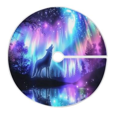 Imagem de ATTX Aurora Boreal Saia de árvore de Natal de lobo 90 cm, decoração festiva para festas de Natal e Ano Novo #214