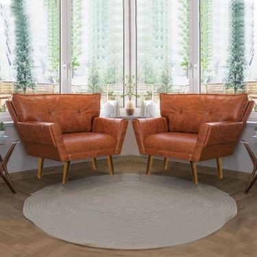 Imagem de Poltrona Sala Pé De Madeira Kit 2 Anitta Sintético Pu Nozes D03 - D'rossi