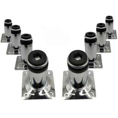 Imagem de Pé Com Regulagem Kit 8 Un Aço Cromado Redondo 8cm P/Móveis Suporte Industrial Pesado, para Oficinas, Lojas, Móveis Comerciais