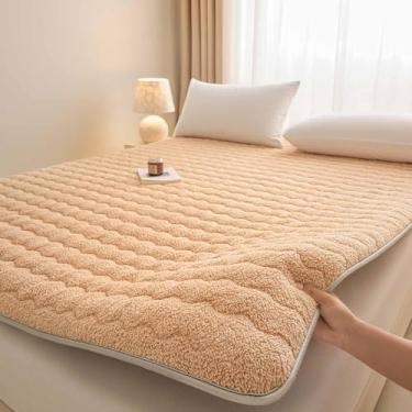 Imagem de Yadlan Colchão de chão japonês, lã de cordeiro e algodão, colchão futon dobrável, tamanho completo (90 x 200 cm), cinza, bege de pelúcia 135 x 200 cm