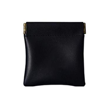 Imagem de Carteira compacta de couro PU com fecho de pressão para itens pequenos de 8 x 8,5 cm, Preto, Comum