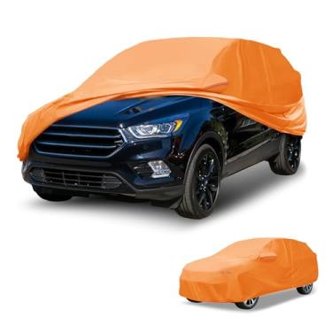 Imagem de Partuto Capa de carro à prova d'água para todos os climas, automotiva, externa, anti-UV, cobertura externa completa para Ford Escape filme de alumínio laranja com zíper do lado esquerdo