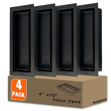 Imagem de Pacote com 4 caixas de registro de piso 10 x 25 cm, capas de ventilação de piso embutidas, aço resistente, acessórios decorativos para saídas de ar para azulejo de madeira para ar condicionado e
