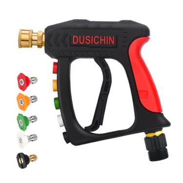 Imagem de DUSICHIN Pistola de água de alta pressão varinha curta lavadora de pressão pistola de pulverização 5 pontas de bocal pistola de espuma para lavagem de carro acessório de mangueira de jardim, mangueira
