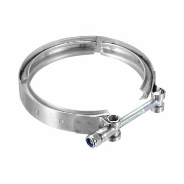 Imagem de HARFINGTON Braçadeira de banda V de 11,5 cm de aço inoxidável 304 braçadeira de parafuso de banda V para sistemas de exaustão acessórios de carro de troca de tubo descendente, prata
