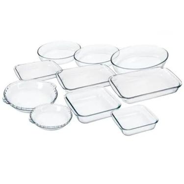 Imagem de Conjunto 5 Peças Travessas de Vidro Temperado para Forno Micro-ondas e Freezer – Jogo de Assadeiras Variadas