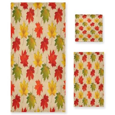 Imagem de Wassud Conjunto de 3 toalhas de banho de folhas de outono, toalhas super macias e absorventes para banheiro, toalhas de banho de secagem rápida, toalha de banho para academia, spa, hotel