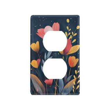 Imagem de Wassud Flores abstratas simples interruptor de luz placa decorativa para tomada placa de parede para tomadas elétricas duplex 4,53 x 2,76 polegadas