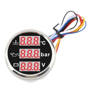 Imagem de Tbest Kit de Sensor de Instrumento Digital para Barco e Carro 3 Em 1, Temperatura do Líquido Refrigerante do Motor, Medidor de Pressão do óleo, Voltímetro da Bateria (Capa prateada com mostrador