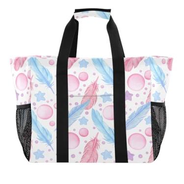 Imagem de Wassud Sacolas de compras reutilizáveis de penas tulipas grande bolsa organizadora de lona impermeável para praia, piquenique, lavanderia, viagem