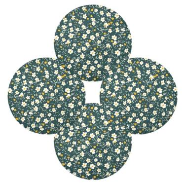 Imagem de Wassud Jogo americano conjunto de 4 tapetes de mesa redondos florais verdes para cozinha e jantar tapetes laváveis resistentes ao calor decoração de mesa 39 cm