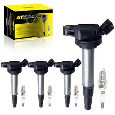 Imagem de Conjunto de 4 bobinas de ignição UF619 e velas de ignição compatíveis com Toyota Prius Corolla Matrix Prius V compatível com Scion xD CT200h 1.8L L4 OEM substitui # C1714 GN10341 90919-02258 UF596