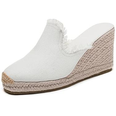 Imagem de U-lite Sandálias femininas plataforma plataforma alpargatas sem cadarço para o verão, Branco, 36