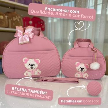 Imagem de Kit Bolsa Maternidade 2 para Mãe e Bebê Mala e Malinha com Ursinho Prí