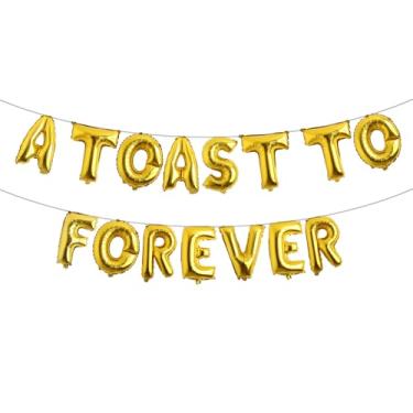 Imagem de A TOAST TO FOREVER Last Toast On The Coast Decorações de festa de despedida de solteira sob o mar balões bandeira verão praia costeira decoração de chá de panela (Um brinde à eternidade ouro)