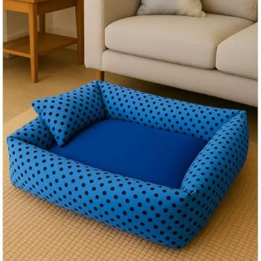 Imagem de Cama para Cachorro e Gato Caminha Pet Fibra Macia Confortável Tamanho M e G Travesseiro(Azul,G)